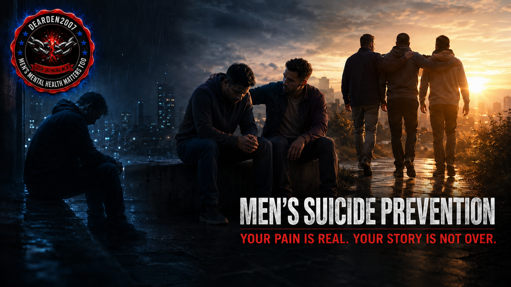 Men moving from isolation and emotional pain toward connection, support, and hope