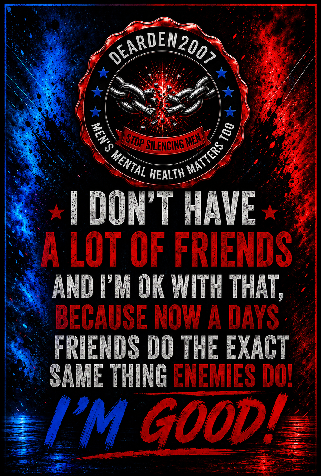 Dearden2007 Men’s Mental Health quote graphic about friendship, loyalty, betrayal, boundaries, and being comfortable with having a smaller circle.